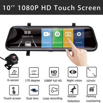

10" Touch Screen 1080P Car DVR Dash Camera Night Vision Dual Lens Streaming Media Auto Camera Video Recorder Rearview Mirror DVR
