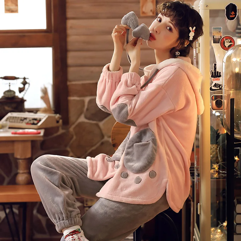 

Print Sexy Store Top Pajama Beauty Lounge Wear Home Clothes Sleep Set 2 PCS Winter Pajamas Solid Long Sleeve Pajamas Women