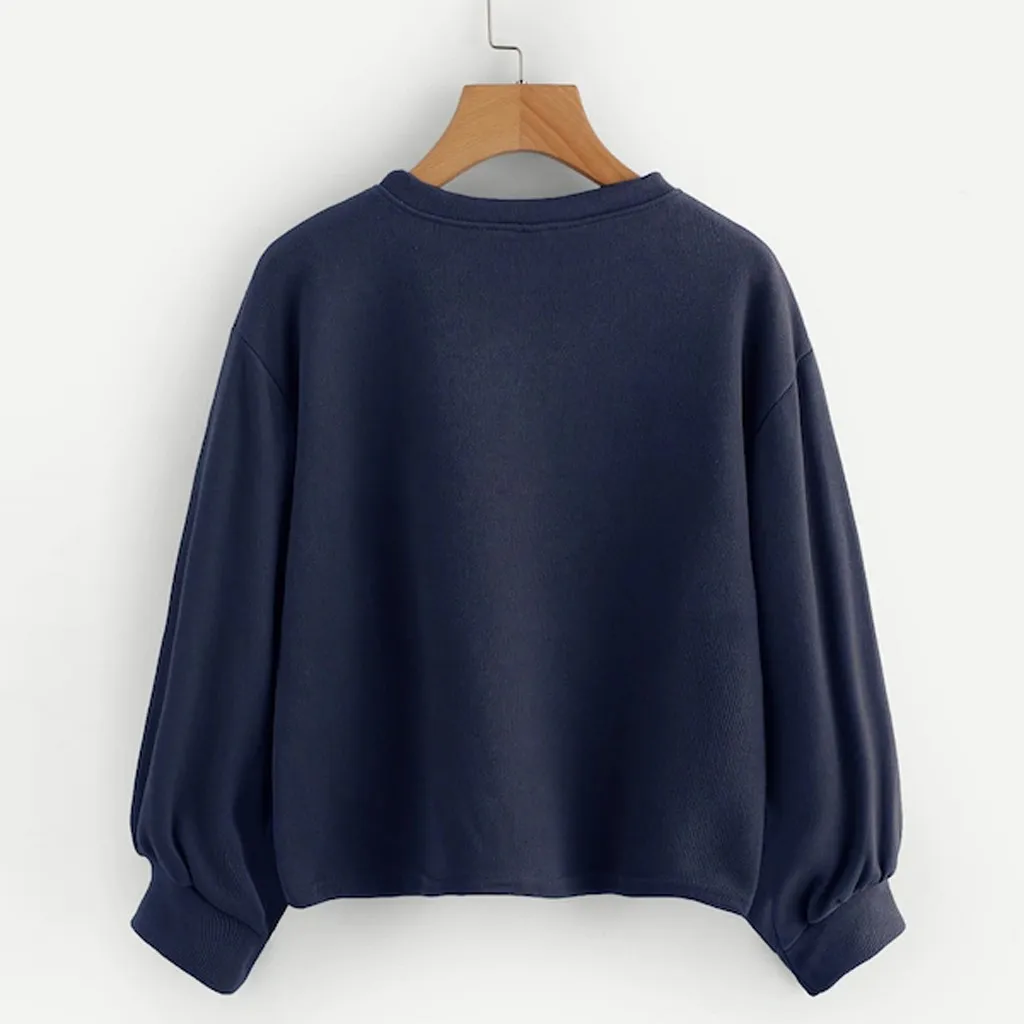 JAYCOSIN Fashion Women Casual Simple Solid Color O-Neck Sweatshirt Long Sleeve Comfortable Soft Blouse Loose Sweatershirt Tops