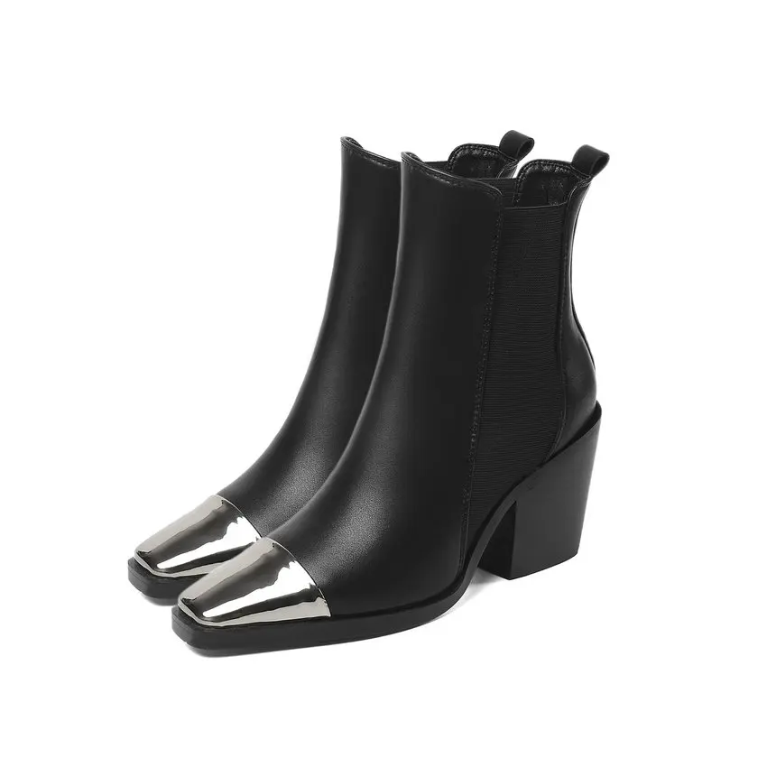 QUTAA New Autumn Winter Pointed Toe Slip On Ankle Boots PU Leather Fashion Square High Heel Women Shoes Size 34-43
