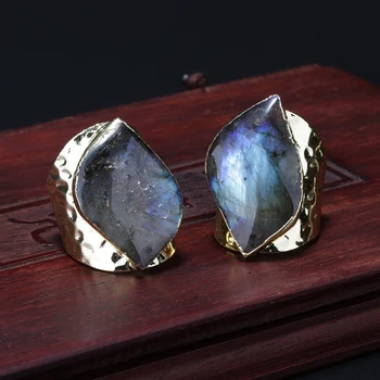

Natural Rough Glitter Stone Multi Colors Crstal Druzy Precious Stone Slice Bead Charm aAdjust Open Hammered Ring Cuff for Woman