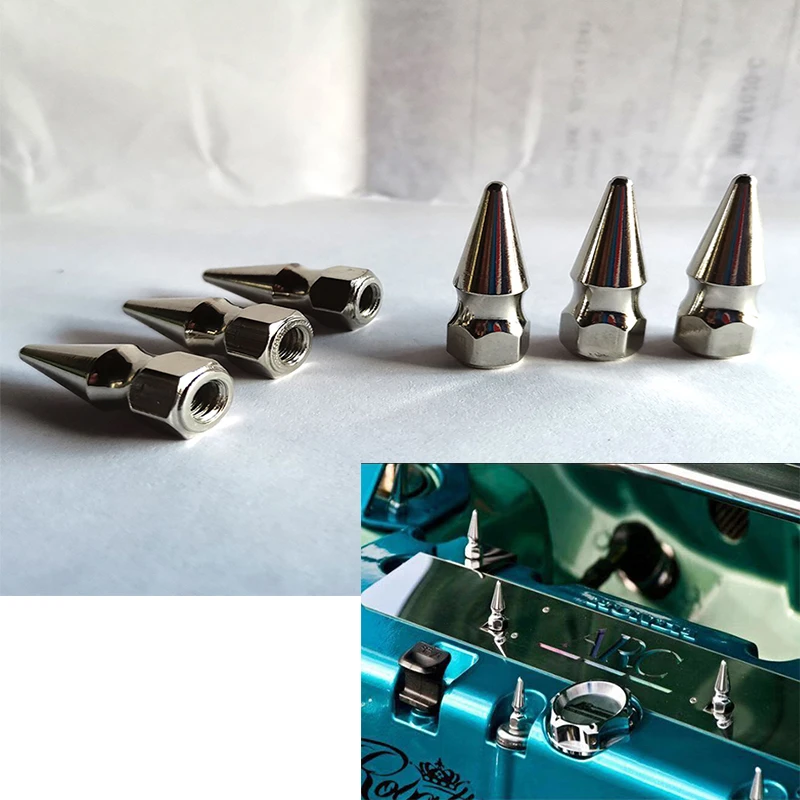 New JDM Style M6X1.0 Chrome Spikes Bolt Spiked Valve Cover Engine Bay
