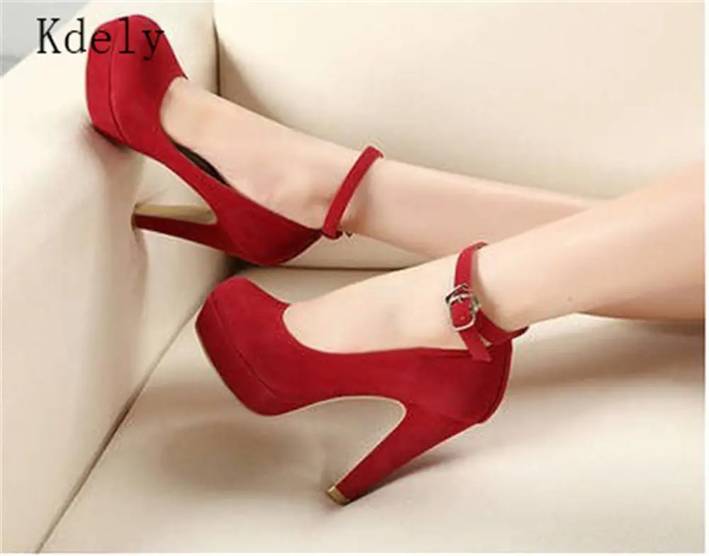 

Women Pumps Chunky Shoes Woman Buckle Strap Platform Pumps Round Toe Shallow Chaussure Mujer Work Shoes Women High Heels