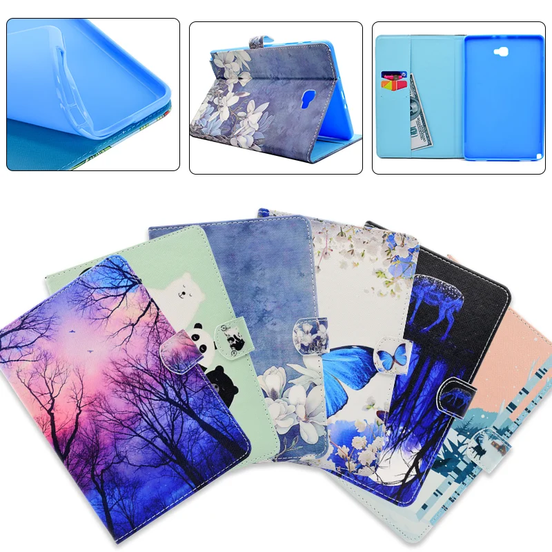 

2017 3D Print Leather Case For Samsung Galaxy Tab A 10.1 T580 T585 T580N Tablets Folding Stand Wallet Protective Slim Cover+Film
