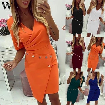 

Womail Dress Women Elegant Office Dresse summer short Sleeve Burgundy slim suit ladies dress Bodycon Party ropa mujer vestidos