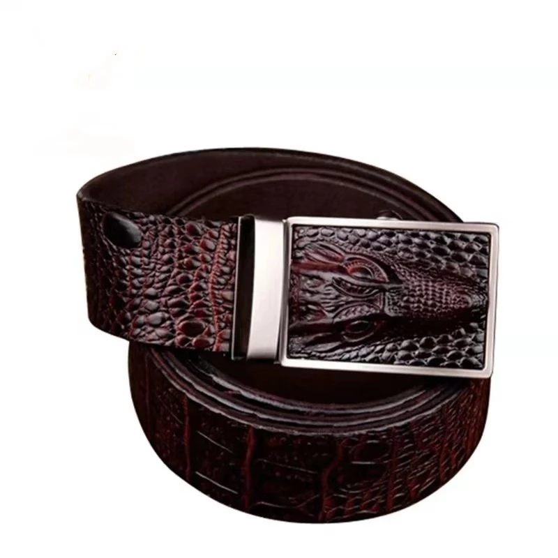 

2019 Good Quality Cow Genuine Leather Belts For Men Alligator Pattern Automatic Buckle Mens Belt Original Brand