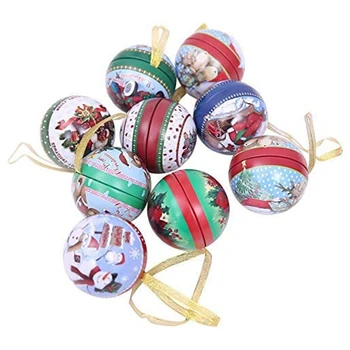 

9Pcs Christmas Candy Box Christmas Tree Decoration Ball Christmas Party Ornaments Tinplate Round Ball Candy Storage Jar