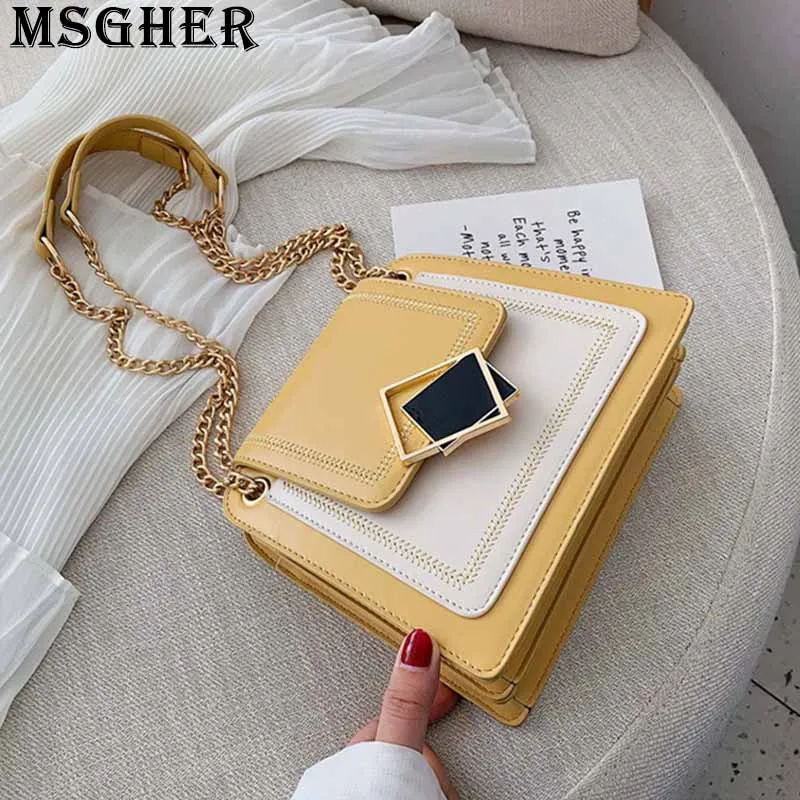 

MSGHER Thread Panelled Shoulder Flap Women Bag Designed Lock Hasp Metal Chain Shoulderband Summer Fresh New Female Bag WB2719