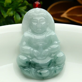 

Natural A Goods yu Guanyin pendant men genuine Burmese yu Ice glutinous type yu Guanyin pendant multiple with certificate