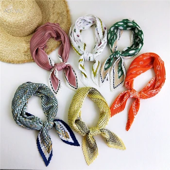 

AOMU Korea New 70*70cm Small Scarf Women Korean Spring Summer Fold Flower Small Square Chiffon Scarf Girls Accessories