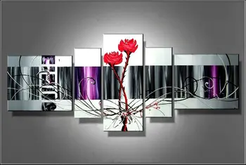 

5 Piece Abstract Flower Painting Hand-Painted Modern Canvas Wall Art Living Room Wall Decor Home Decoration