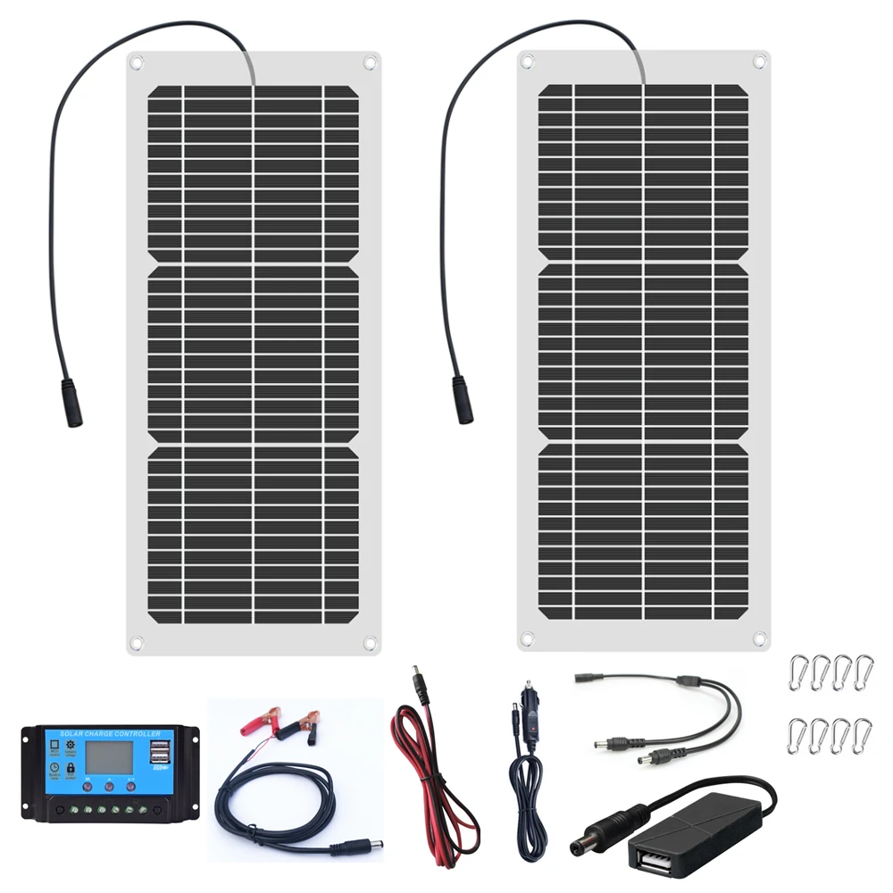 20W Outdoor Portable Solar Charger 18V 10W Flexible Solar Panel Kit For Travel Camping Phone Car Battery Charging Generator