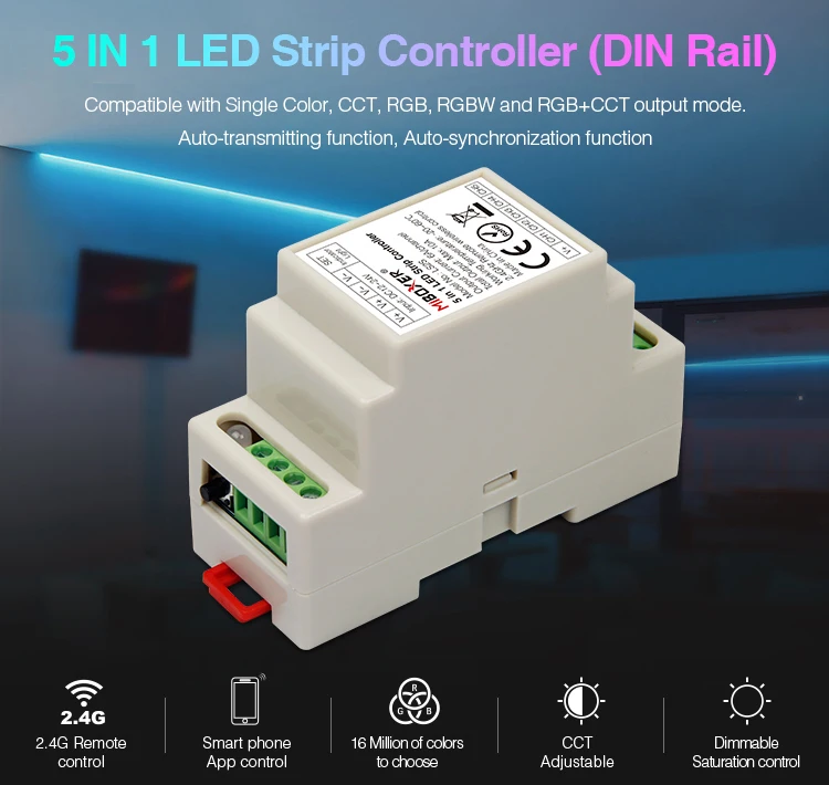 Mi light 5 в 1 светодиодный контроллер 2,4G беспроводной RF пульт дистанционного управления 10A одиночный CCT, RGB, RGBW, RGB+ CCT светодиодный контроллер полосы Din Rail LS2S