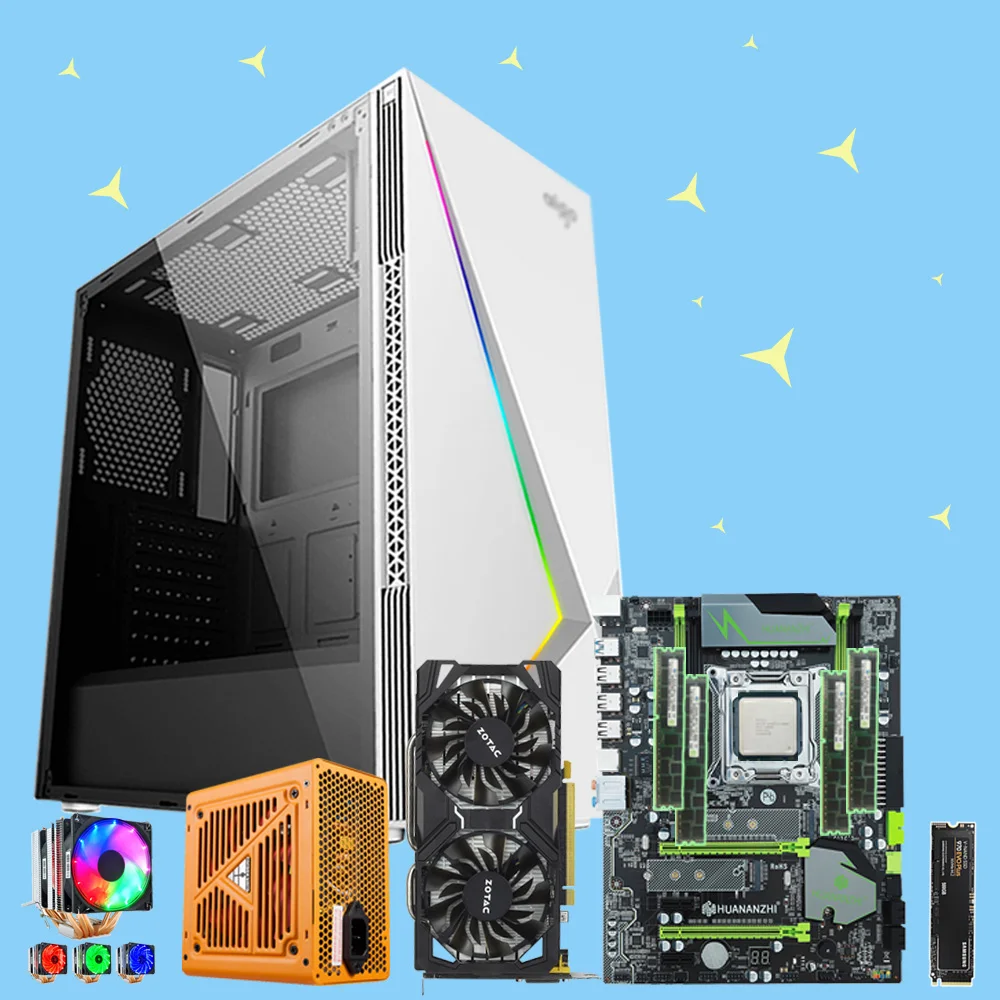 Комплект материнской платы HUANANZHI X79 Pro с M.2 500G SSD CPU 2660V2/2680V2/2690V2 RAM 64G(4*16G) 500W PSU GTX1060 6G