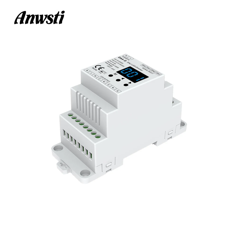 

DALI LED Dimmer 12V 24V DC 4 Channels Constant Voltage Numeric Display PMW Dimming DIN Rail 20A 240W 480W LED Strip Light Dimmer