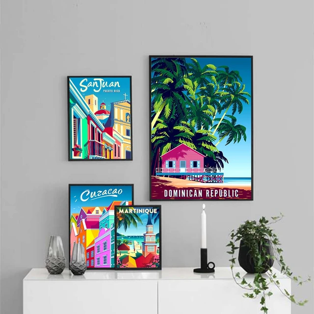 Retro Travel Seaside Landscape Poster Print Cartoon Color City