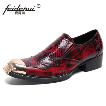 

Plus Size Metal Toe Slip on Man Retro Banquet Party Loafers Alligator Pattern Genuine Leather Handmade Mens Casual Shoes SL609