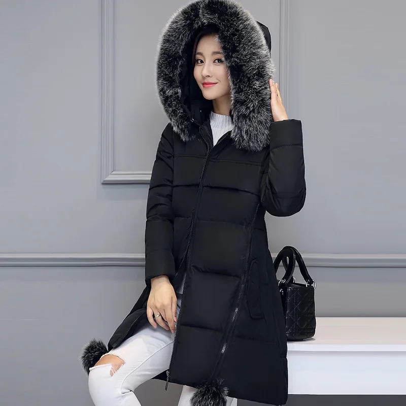 Зимняя одежда, толстая Корейская версия, длинная куртка с большим меховым воротником, с капюшоном, хлопок, женское слово, тип "Мантия", куртка - Цвет: Черный