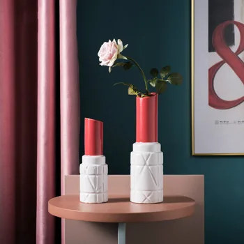 

CREATIVE CERAMIC VASE LOVELY LIPSTICK MODERN NORDIC STYLE FLOWER ARRANGEMENT ACCESSORIES LIVING ROOM HOME DECORATION FLOWER VASE