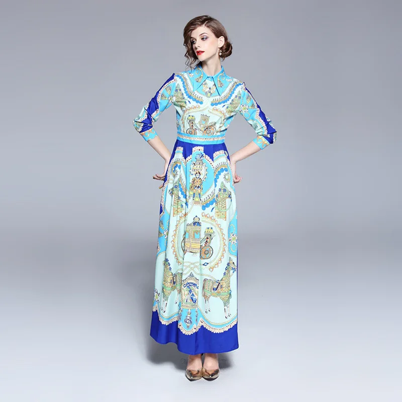 

Ozhouzhan 2018 Autumn New Style Trend WOMEN'S Dress-Style Positioning Printed Europe And America Big Hemline Trend Dress