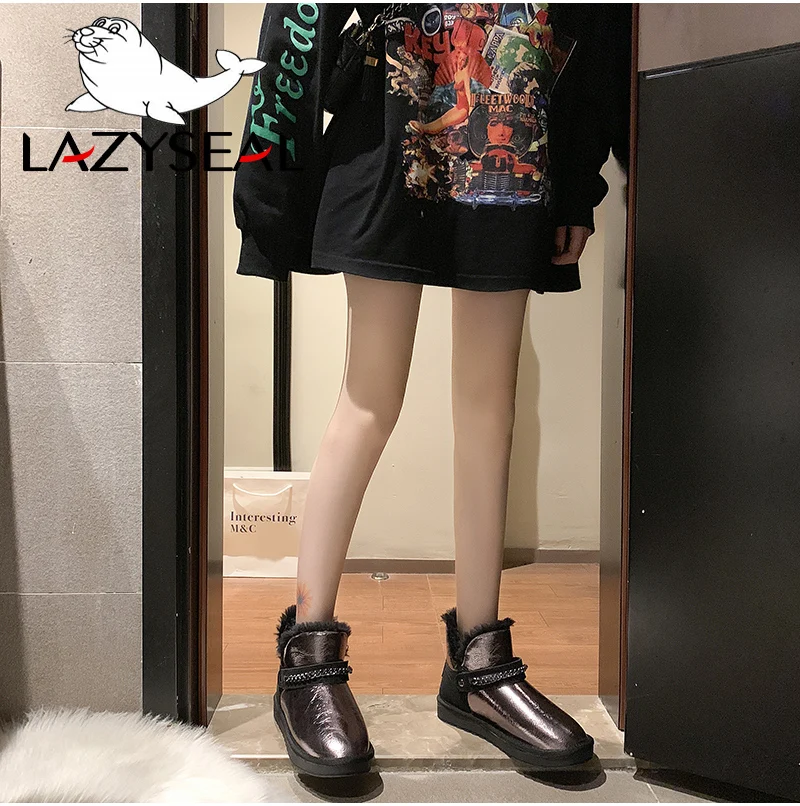 LazySeal/Новинка года; стильная женская обувь; модные серебристые Зимние теплые плюшевые ботинки с цепочкой; обувь для девочек; студенческие ботинки; Лидер продаж