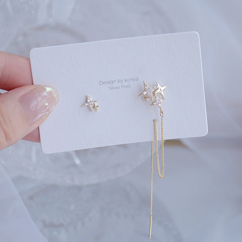 Charm Bling Asymmetry Star Women Earring Temperament Tassel Chain Fashon Stud Earring Wedding Accessories Valentine's Day - Image 4