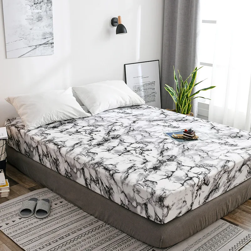  Modern Minimalist Northern European-Style Fitted Bed Sheet Marbling Comfortable Textile Waterproof 