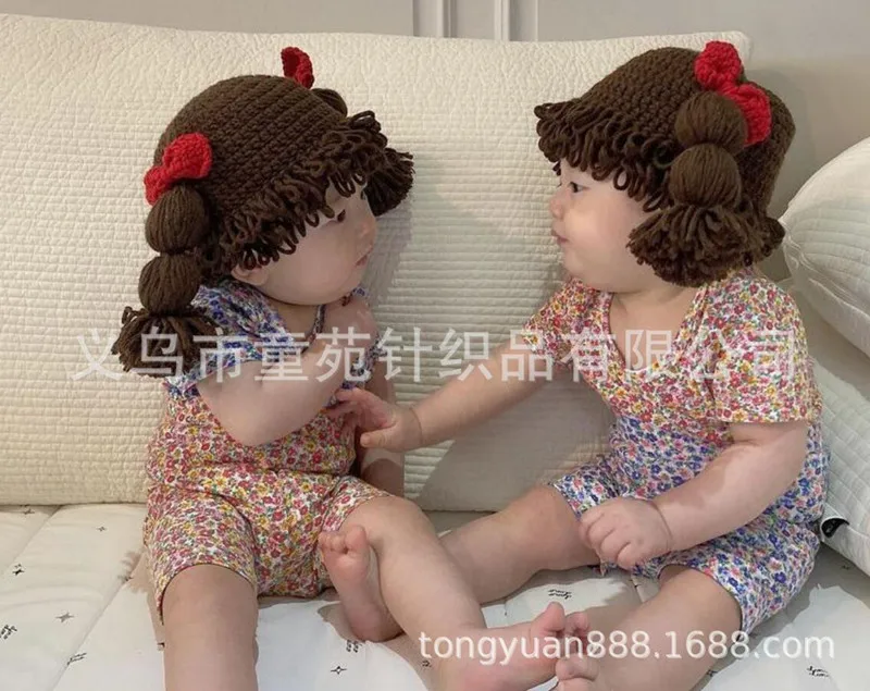 2021 Cute Baby Kids Girls Hat Hair Pigtail Wig Cap Autumn Winter Knitted Children Infant Hats Caps Accessories Photography Props 2021 Cute Baby Kids Girls Hat Hair Pigtail Wig Cap Autumn Winter Knitted Children Infant Hats Caps Accessories Photography Props
