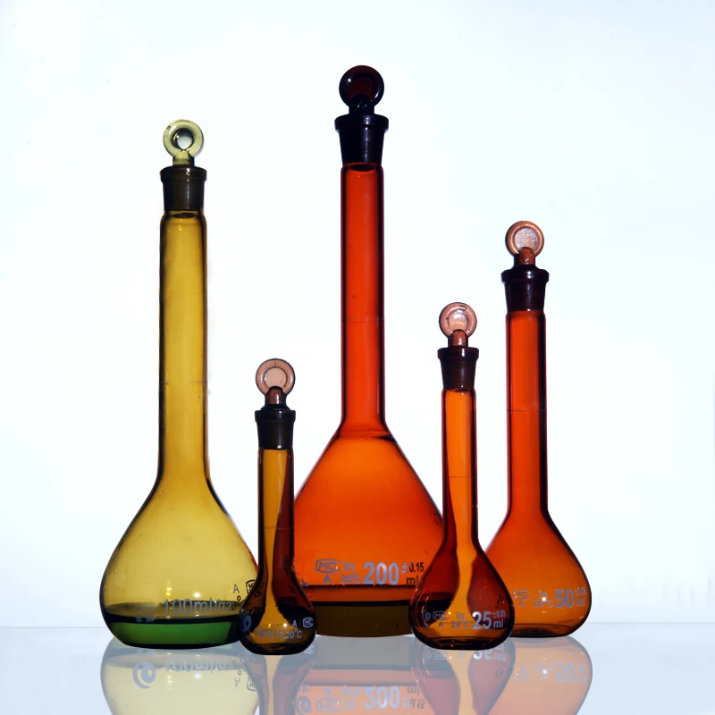 2 Pieces/Pack Transparent/Brown Glass Volumetric Flask Measuring Pyknowmeter Laboratory Equipment