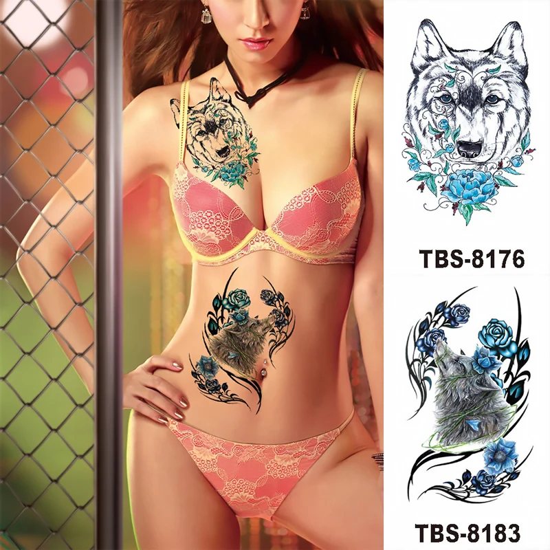 

Temporary Tattoo Sticker for Women Stickers on the Chest Fashion Wolf Tiger Lion King Fake Waterproof Tattoos Woman Tatoo Body