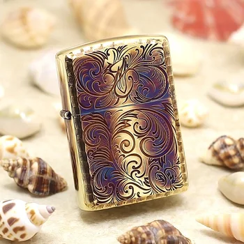 

Genuine Zippo oil lighter copper windproof Burning golden vine cigarette Kerosene lighters Gift With anti-counterfeiting code