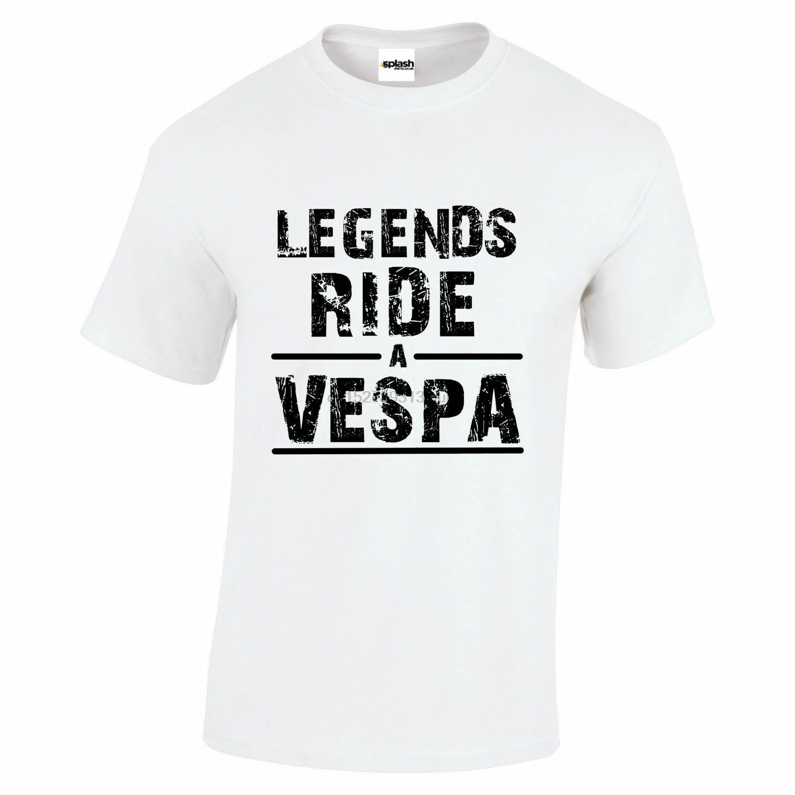 Vespa Legends Ride A белая футболка черный Состаренный текст |