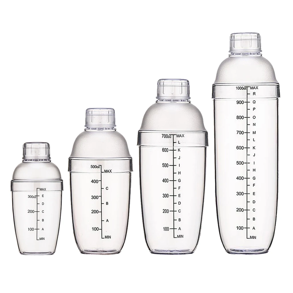 Cocktail Shaker Bar Tool 4 Sizes - Martini Shaker - Professional Plastic Acrylic Clear Bar Tool, 10 oz, 18 Oz, 25 oz, 35oz