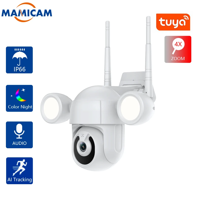 Floodlight Courtyard Lighting WIFI Camera 3MP PTZ Outdoor Wireless IP CCTV IR IP66 Home Garden Security 3M Extend Cable | Безопасность и