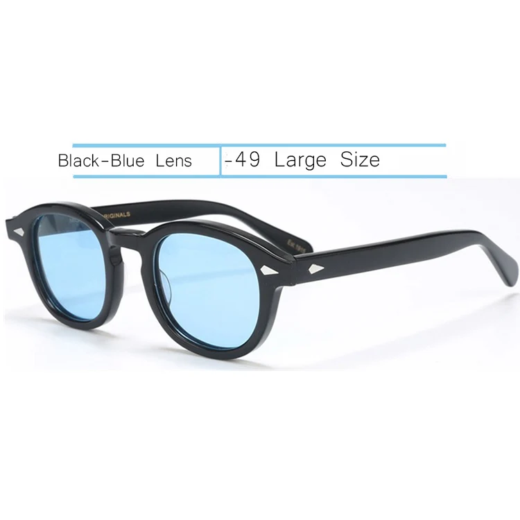 49-Black-Blue IVSTA Jonny Depp, мужские очки, ручная работа, ацетат, оправа, поляризационные солнцезащитные очки, круглые, люксовый бренд, оптические, близорукость, рецепт, логотип - Цвет оправы: 49-Black-Blue