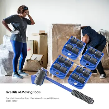 

Furniture Mover Utensil Furniture Transport Lifter Heavy Stuffs Moving Household Tool 4 Wheeled Mover Roller with 1 Wheel Bar
