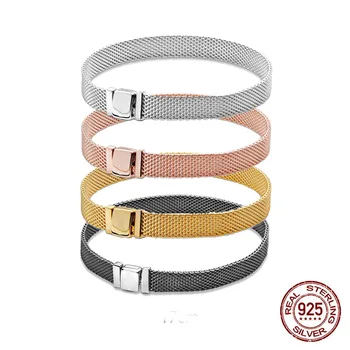 

4 colors Fashion S925 Sterling Silver Original Pan Reflexions watch Mesh Bracelets Women Charm Beads Jewelry Holiday Gift