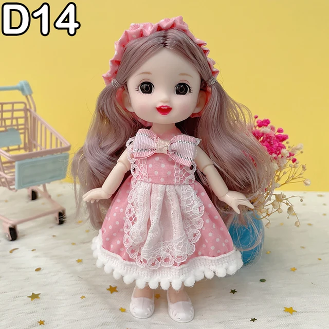 New 16 cm BJD Mini Doll 13 Movable Joint Girl Baby 3D Big Eyes Beautiful DIY Toy Doll With Clothes Dress Up 1/12 Fashion Doll - D14, doll and clothes