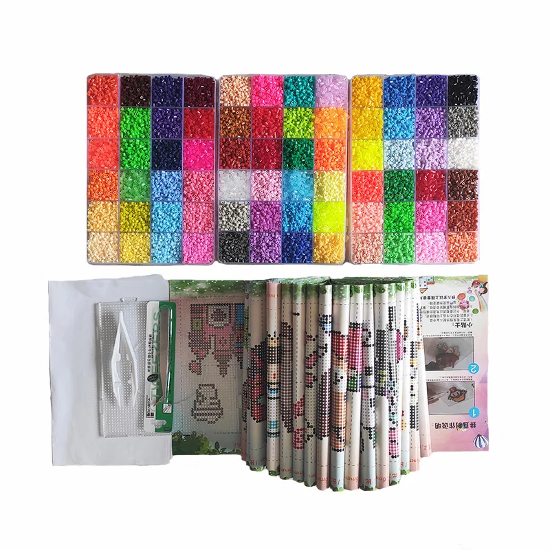 24색상 박스 세트 하마 비즈 장난감 2.6MM 펄러 교육용 어린이 3D 퍼즐 DIY 장난감 퓨즈 비즈 페그보드 시트 다림질 종이