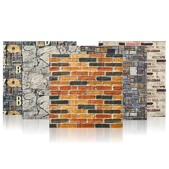 

House Decoration Wall Stickers Paper 3D PVC DIY Brick Stone Wallpaper Rustic Effect Self adhesive Living Room Home Decor Sticker
