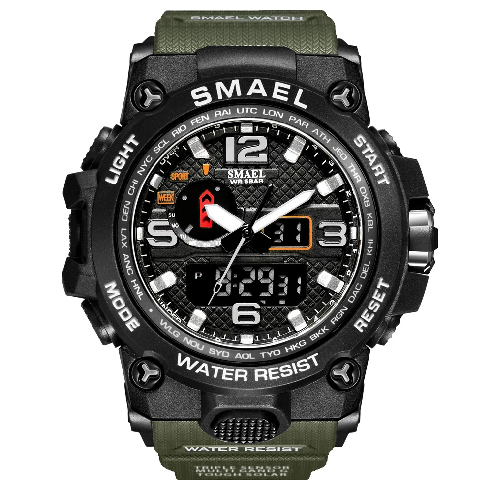 SMAEL Brand Men Sports Watches Dual Display Analog Digital LED Electronic Quartz Wristwatches Waterproof Swimming Military Watch 