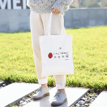 

Women Canvas Shoulder Tote Bag Handbag Strawberry Printed Bags Harajuku Style Female Handbag Reusable Pouch Bolso Mujer