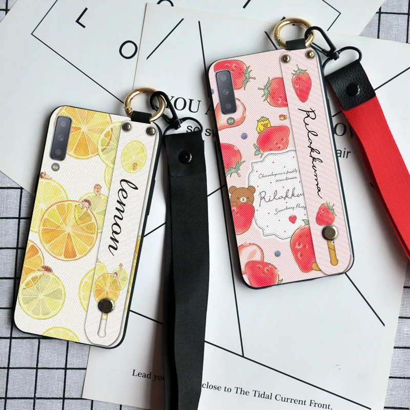 

Cute Bear Wristband Case For Samsung Galaxy A7 2017 Neck Strap Back Cover For Samsung Galaxy A7 2018 Stand Coque