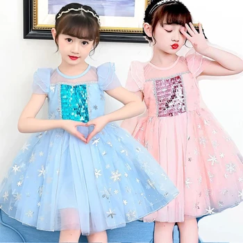 

2020 New Girl Dresses For Fashion Princess Party Birthday Gift Sleeveless Summer Kids Clothes Girls Wedding Dress Elsa Costume