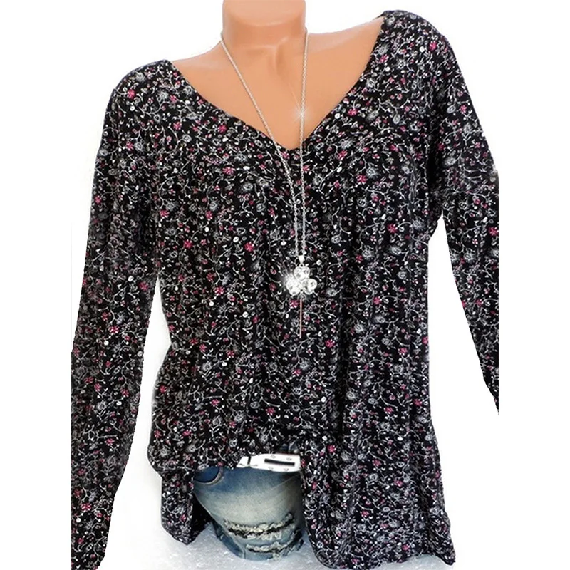 

Plus Size 5XL Women Tops and Blouse 2019 Autumn New Long Sleeve Floral Print V Neck Blouses Female Casual Loose Shirt Tops Blusa
