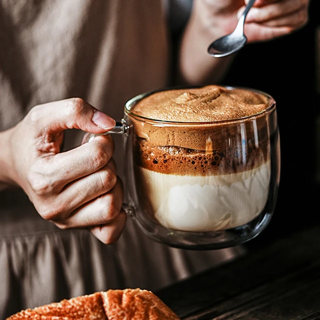 Esprosso Cups, Double Walled Glass Coffee Mugs With Handle