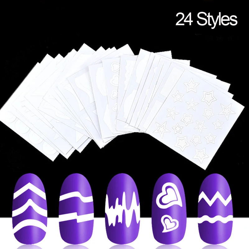 

RIKONKA 24pcs/Set Nail Sticker Stencils Mixed Shapes Form Guide Polish Stencil Nail Art Nail AccessoiresStyling Tools