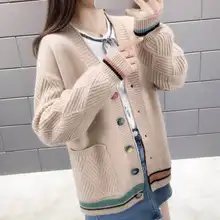 124# осень зима корейский стиль Женская мода с длинным рукавом v-образным вырезом сексуальный короткий абзац вязаный свитер кардиганы пальто