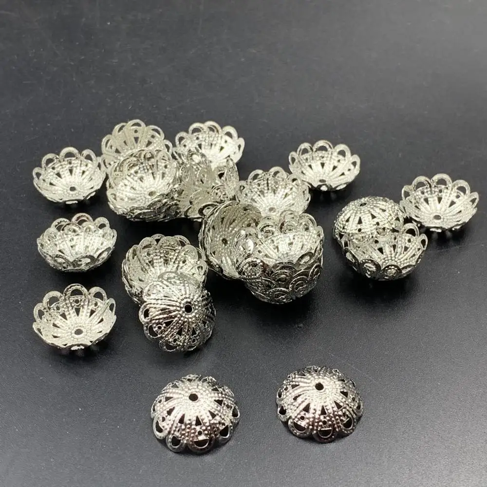 

100pcs / lot 16mm Bead Caps Hollow Out Flower Filigree Bead End Cap Cone Jewelry Making Components finde