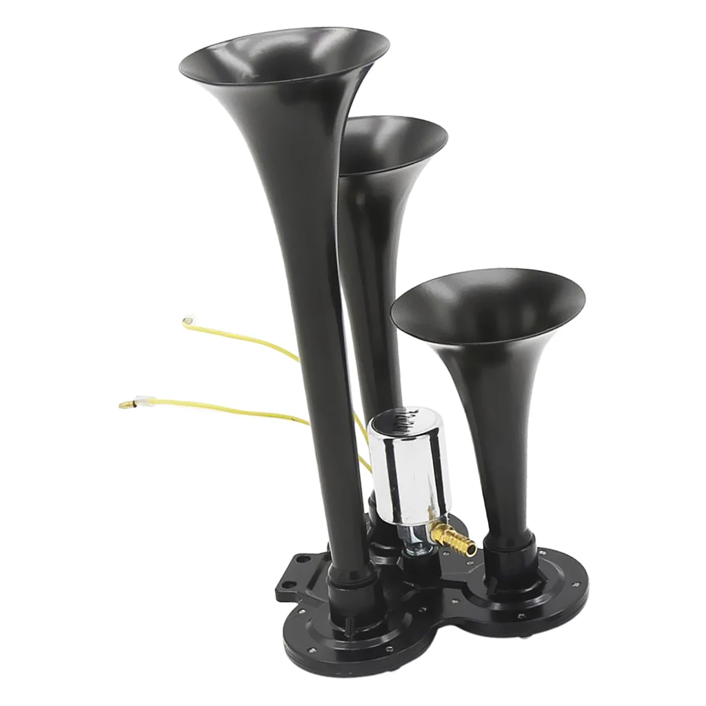 12V Premium Quality Triple Trumpet Air Horn with Electric Solenoid Loud 150db for Car Truck Boat SUV Train - Black